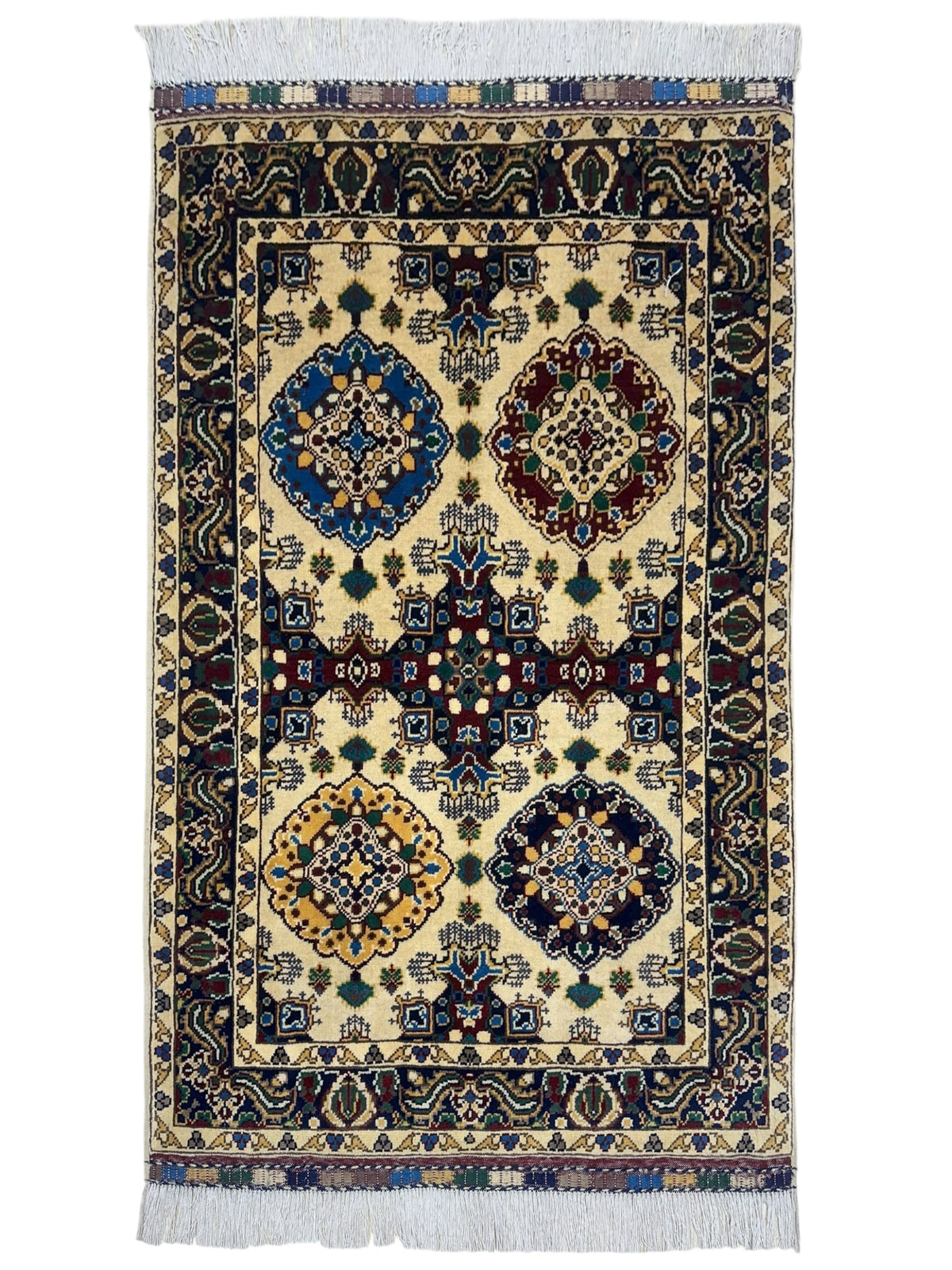 Afghan Rug 3x4 | Ivory, Navy & Blue | Hand-Knotted Wool - Rugistan