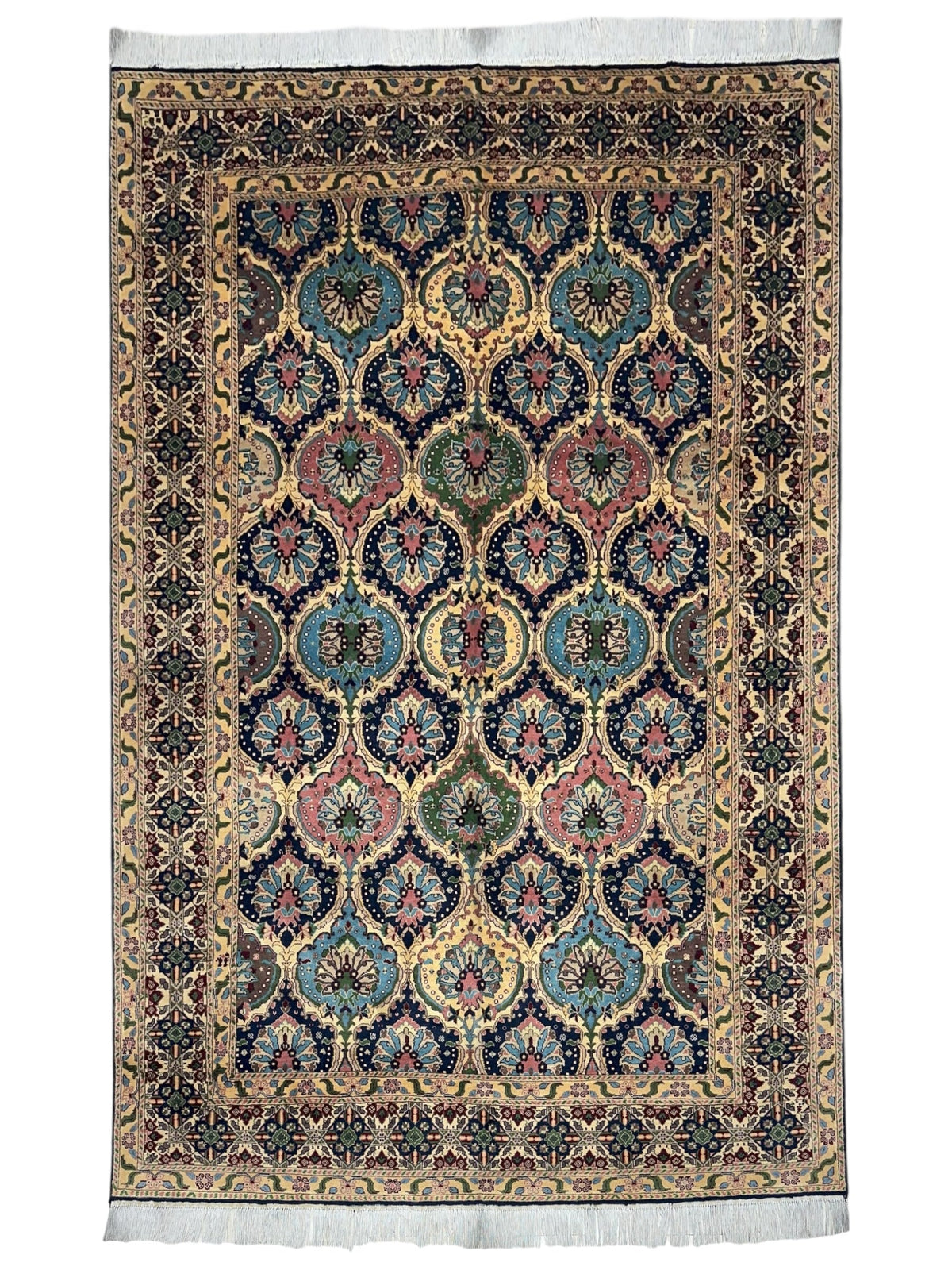 Afghan Rug 7x9 | Navy, Beige & Gold | Hand-Knotted Wool - Rugistan