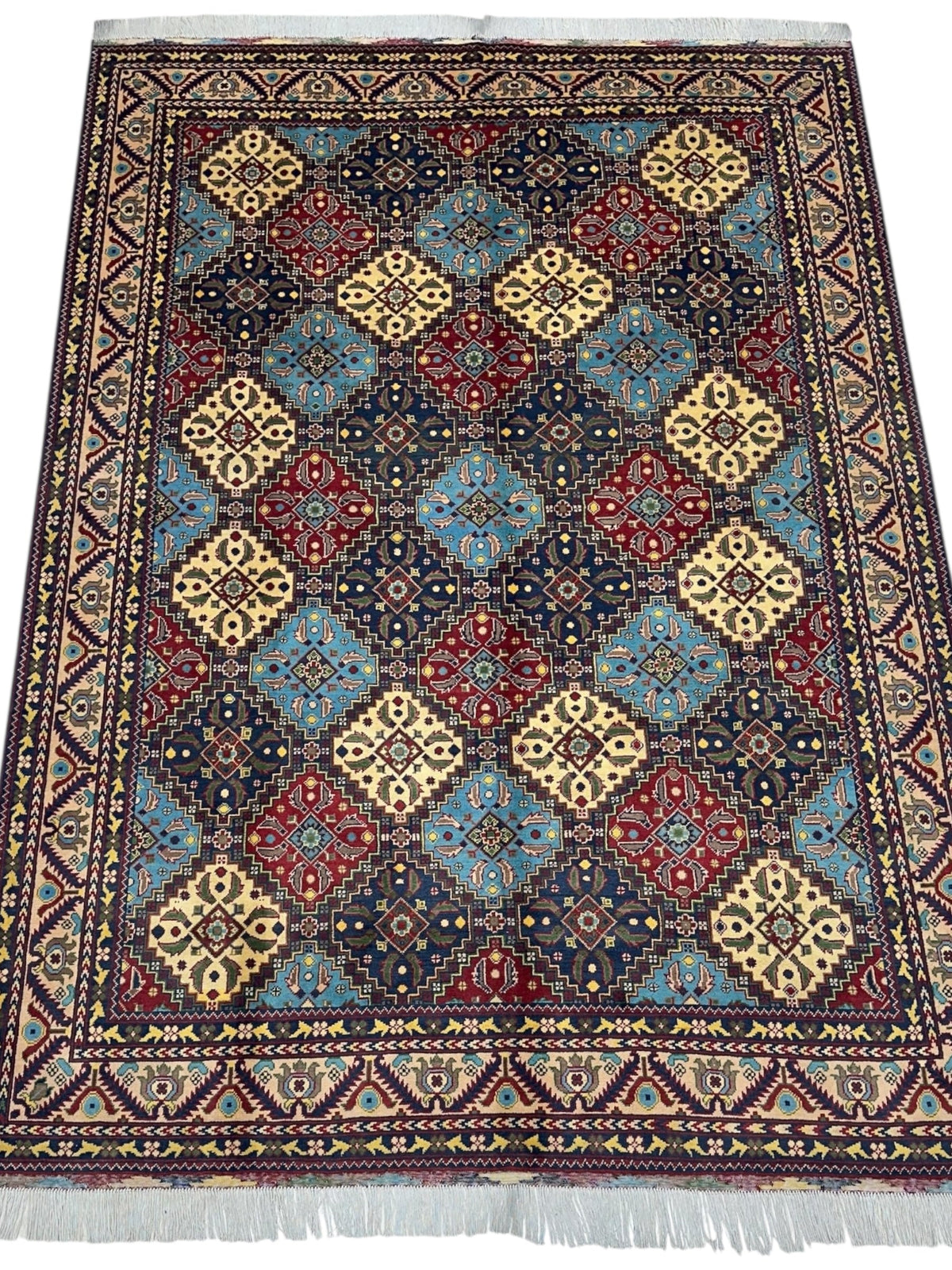 Afghan Rug 7x10 | Navy, Light Blue & Gold | Hand-Knotted Wool - Rugistan, view 2
