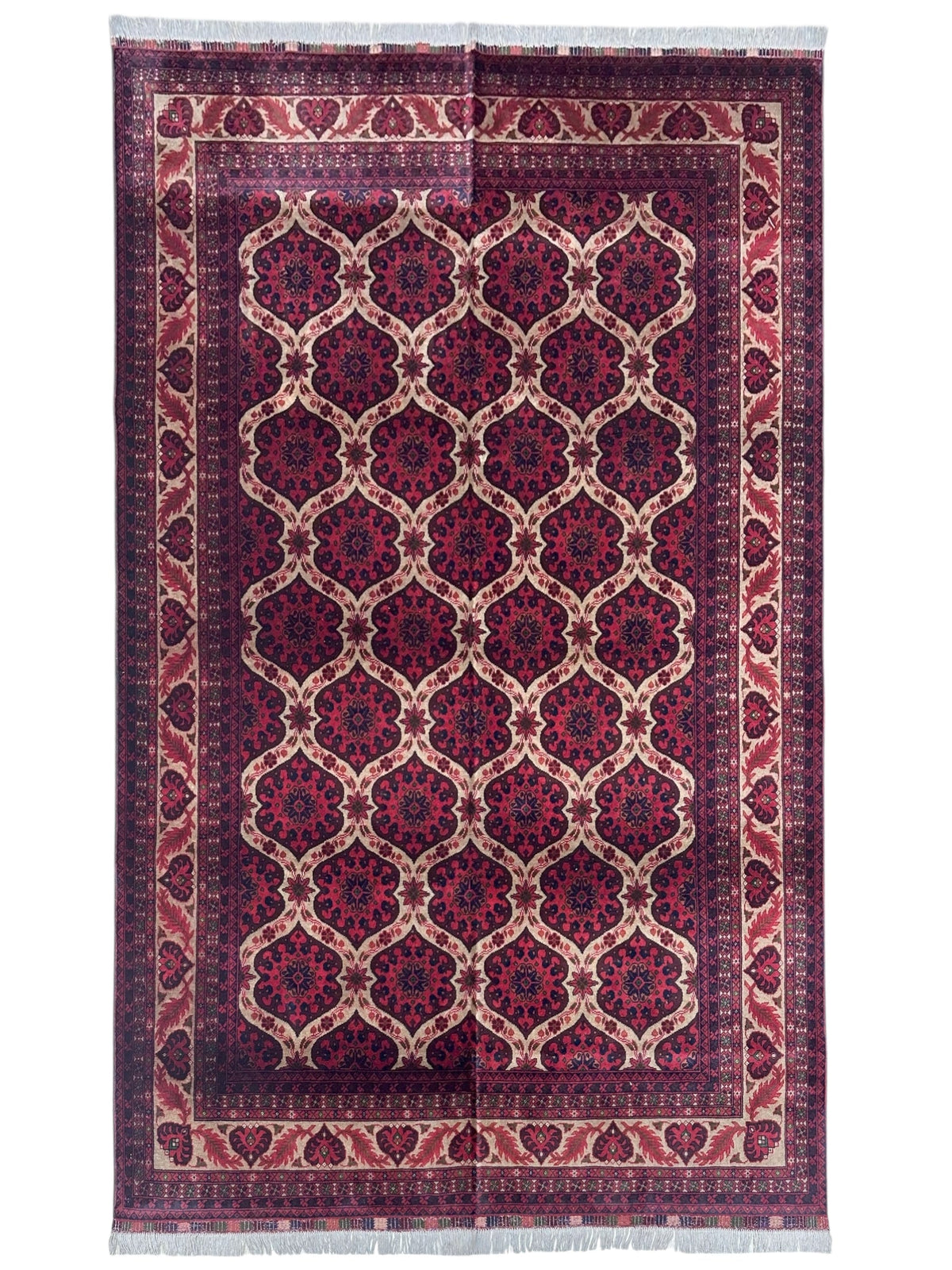Afghan Rug 7x9 | Burgundy, Red & Ivory | Hand-Knotted Wool - Rugistan