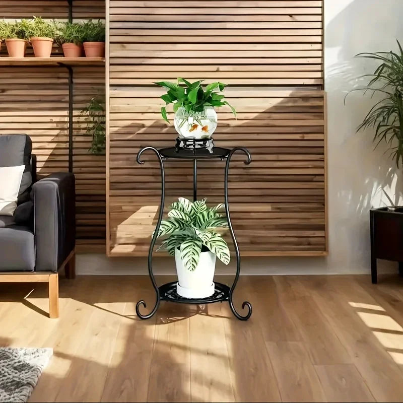 Indoor 2-Shelved Planter Black and White