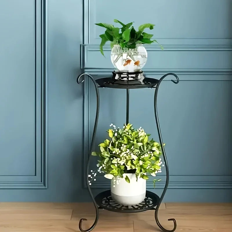 Indoor 2-Shelved Planter Black and White