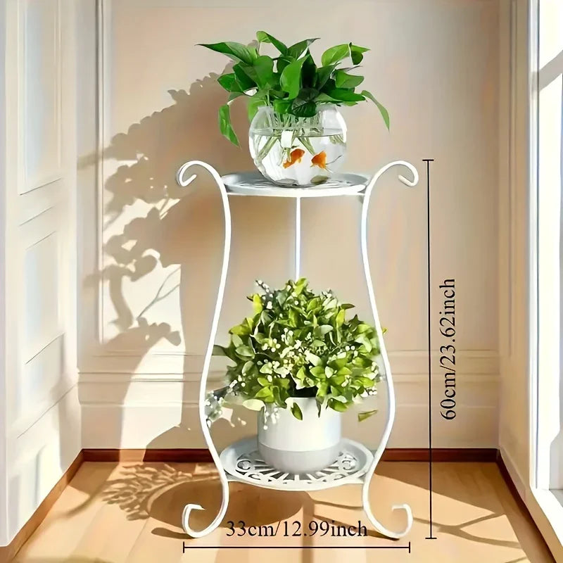 Indoor 2-Shelved Planter Black and White
