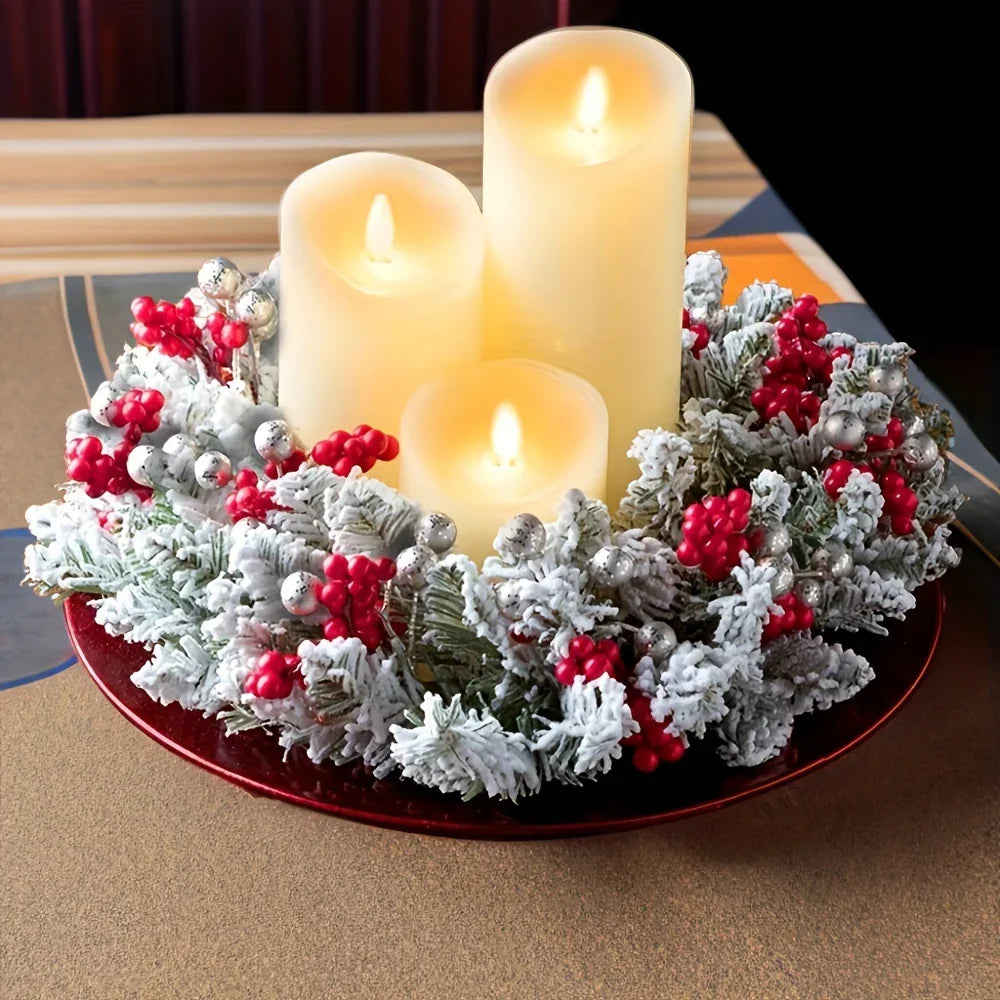 Plastic Christmas Wreath Candle Holder with Holly and Berries