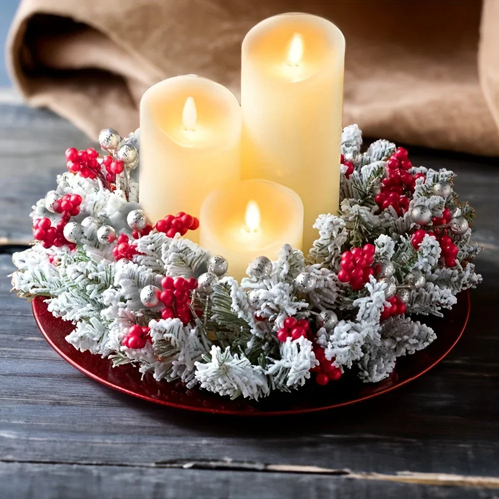 Plastic Christmas Wreath Candle Holder with Holly and Berries