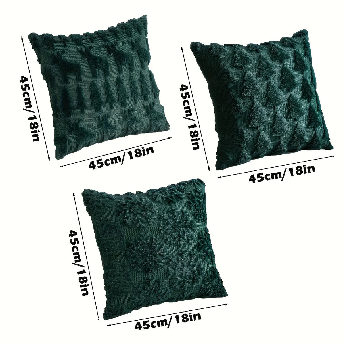 Plush Christmas Pillow Covers 45.72x45.72 cm - Green/Red/Golden Lace-Like Patterns, Zippered