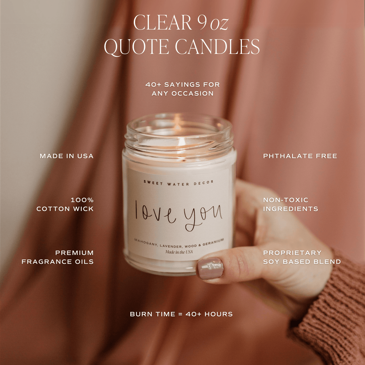 Happy Anniversary Soy Candle - Clear Jar - 9 oz (Palo Santo Patchouli) - Sweet Water Decor, view 4
