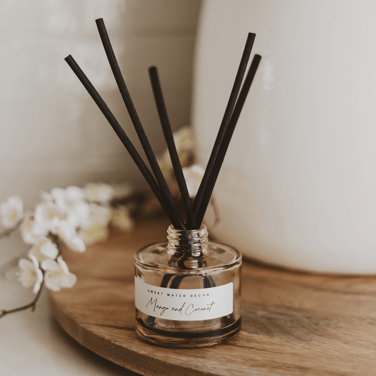 Mango and Coconut Tinted Glass Jar Reed Diffuser - Sweet Water Decor, view 2
