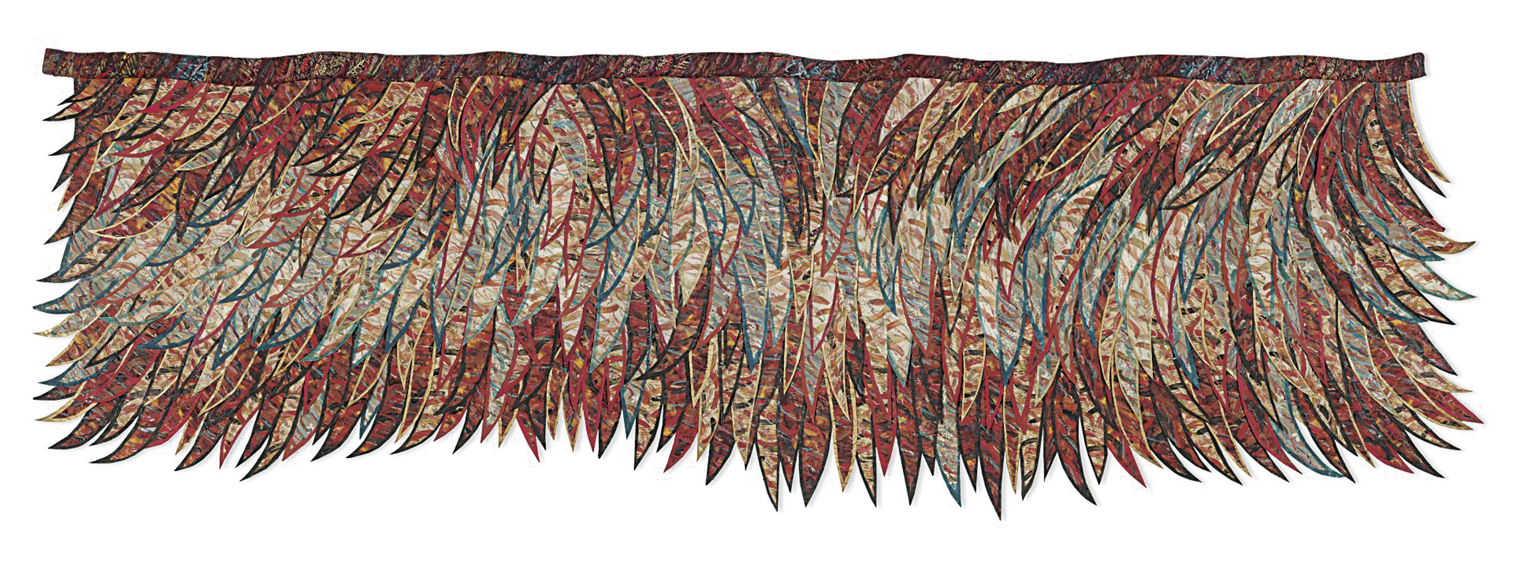 Decorative feathered fringe with multicolor pattern on a white background