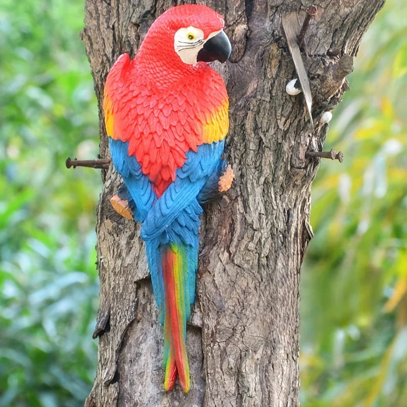 Realistic Blue Hanging Parrot Statue Garden Decor