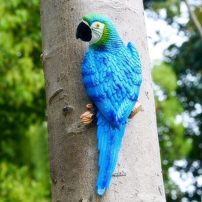 Realistic Blue Hanging Parrot Statue Garden Decor