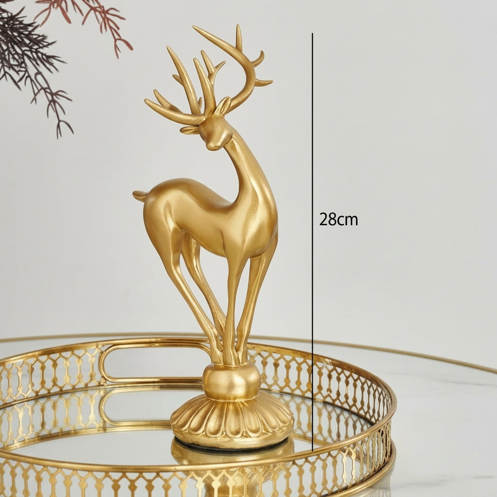Golden Deer Figurine Set with Crystal Floral Accents