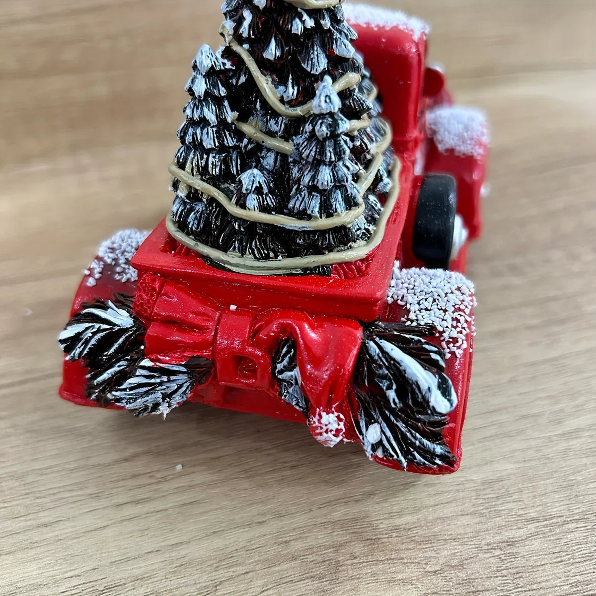 Resin Christmas Figurine Vintage Red Truck with Tree