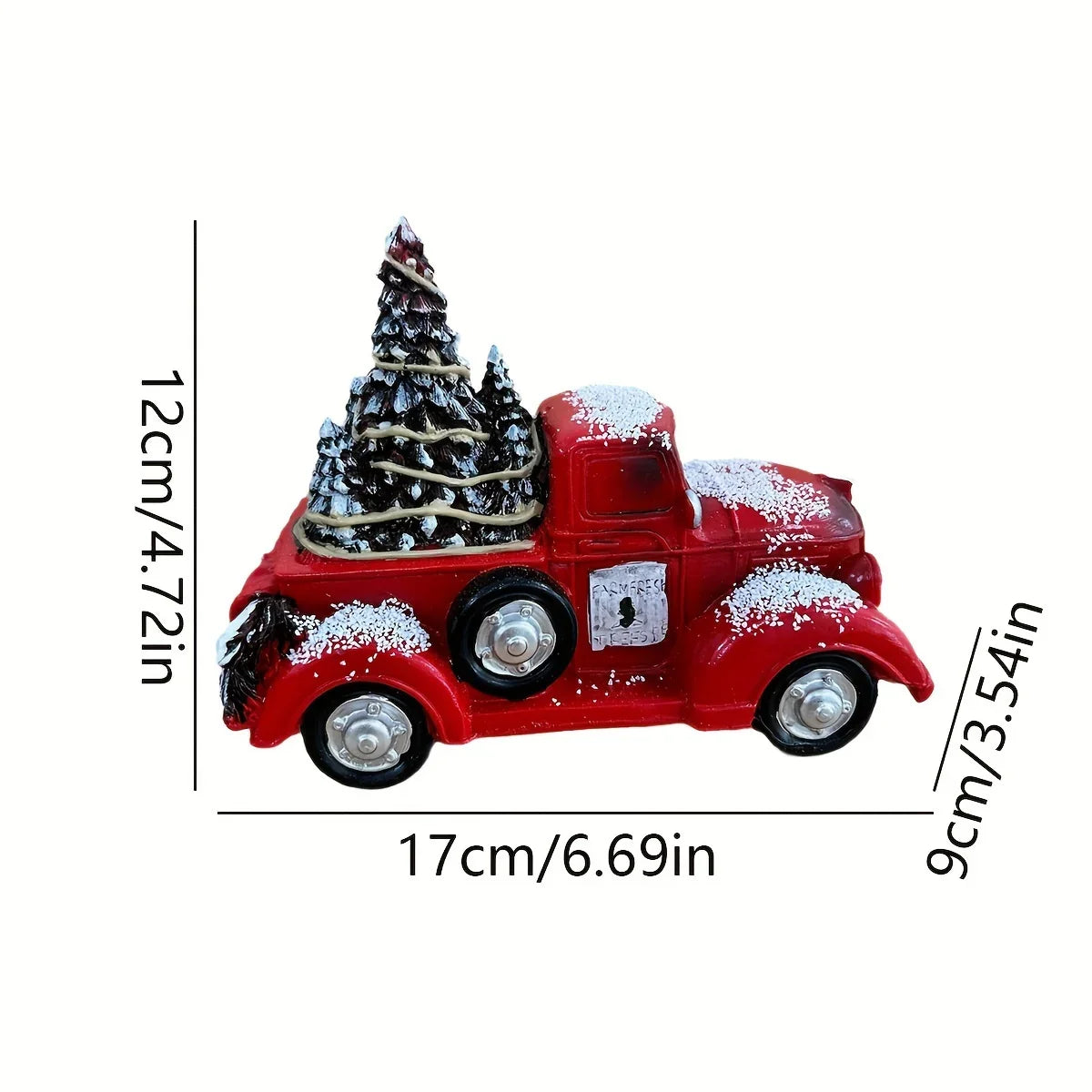 Resin Christmas Figurine Vintage Red Truck with Tree