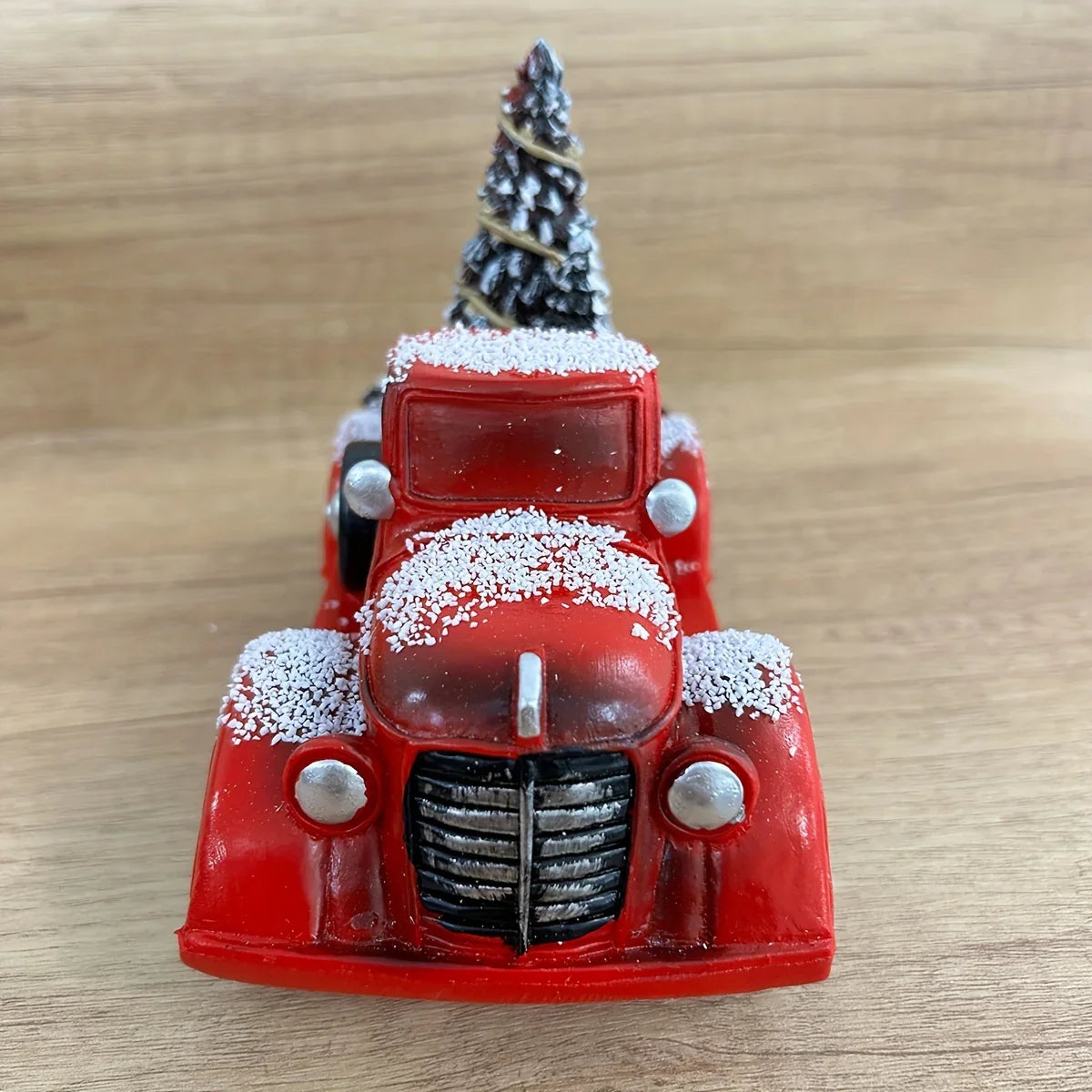 Resin Christmas Figurine Vintage Red Truck with Tree