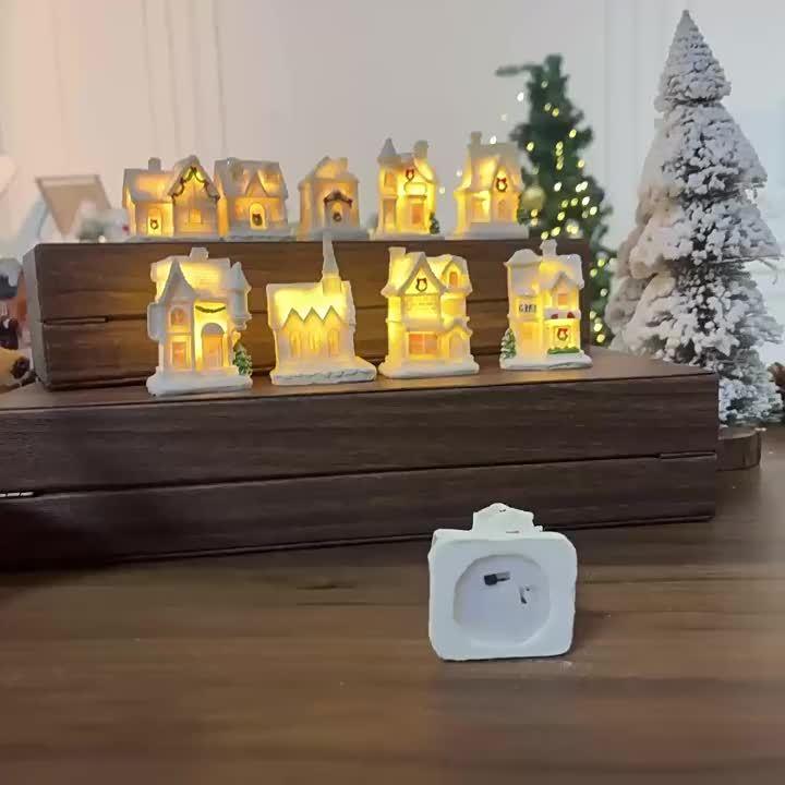 Resin Christmas House Lights, 5-Style Collectible Holiday Decorative Ornaments