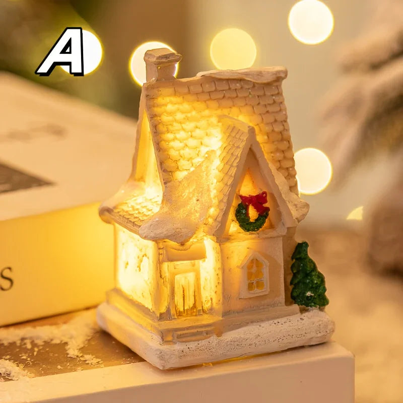 Resin Christmas House Lights, 5-Style Collectible Holiday Decorative Ornaments