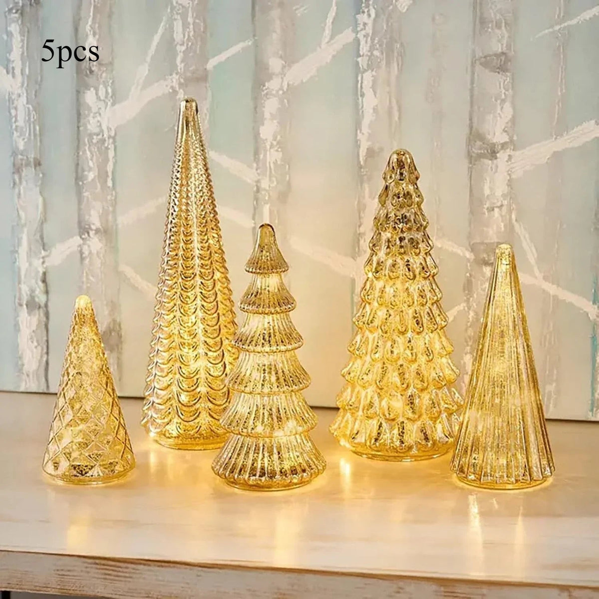 Resin Christmas Tree Statue Ornament Set of 5 Luminous Pieces
