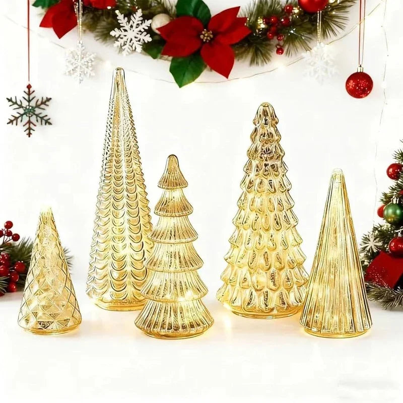 Resin Christmas Tree Statue Ornament Set of 5 Luminous Pieces