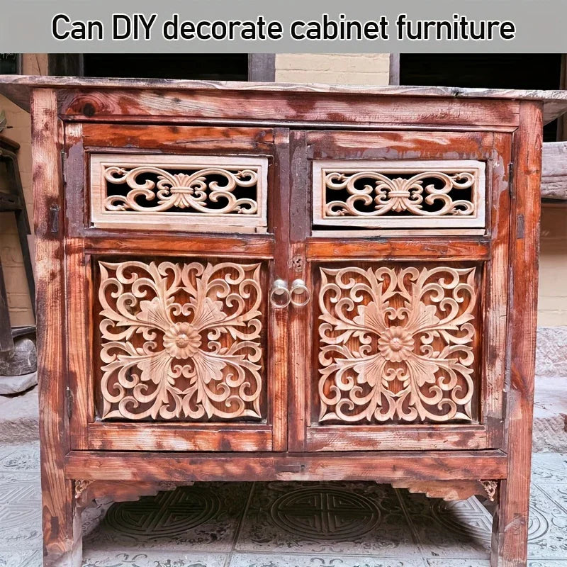 Rubberwood Wall Plaque with Intricate Floral Carvings, Natural Wooden Decor