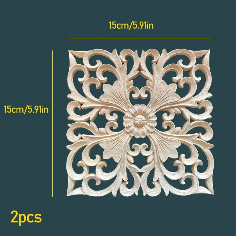 Rubberwood Wall Plaque with Intricate Floral Carvings, Natural Wooden Decor