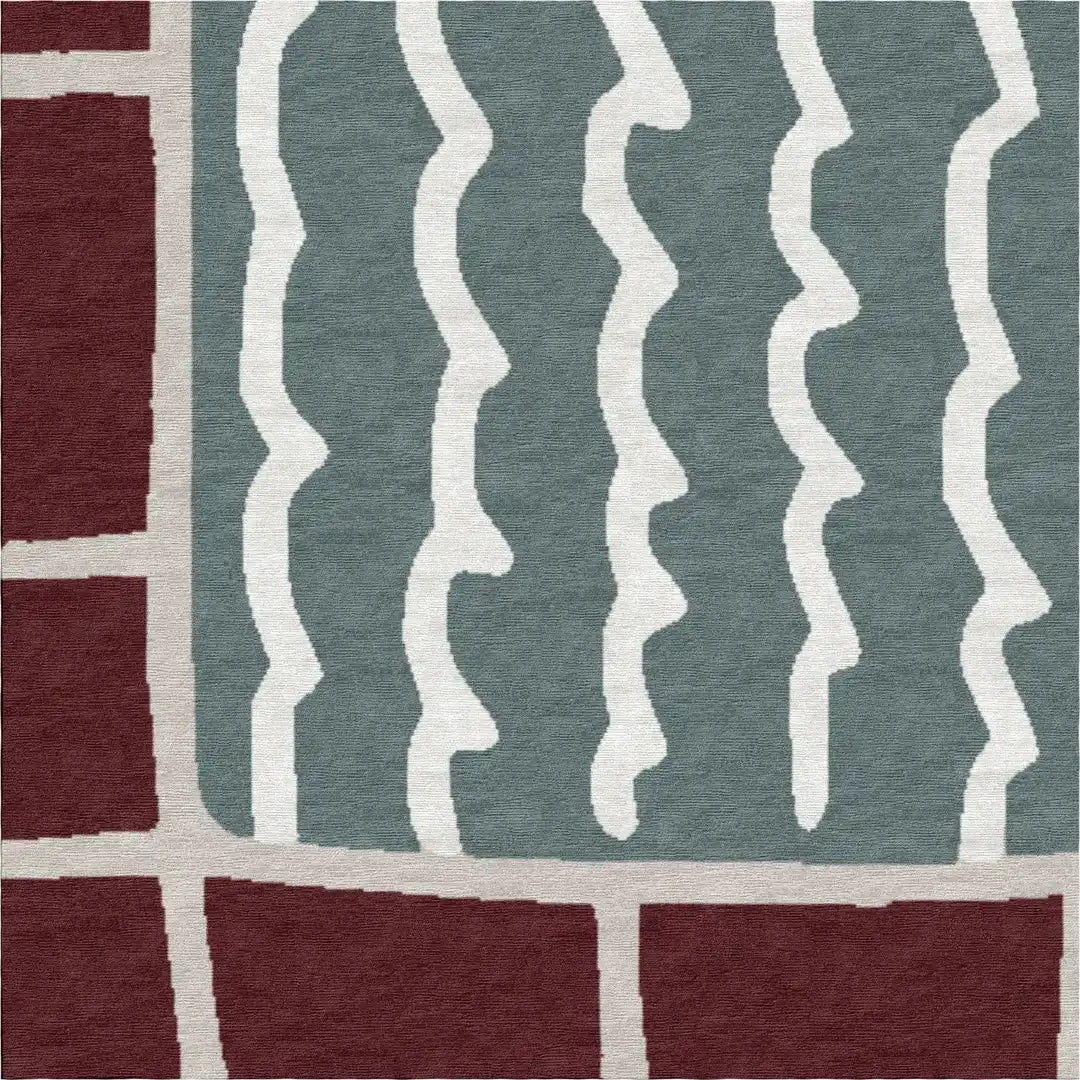 "Corsia d'acqua" - Sage and Burgundy Wool and Silk Runner, After Swim collection