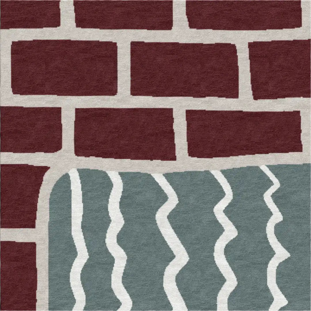 "Corsia d'acqua" - Sage and Burgundy Wool and Silk Runner, After Swim collection
