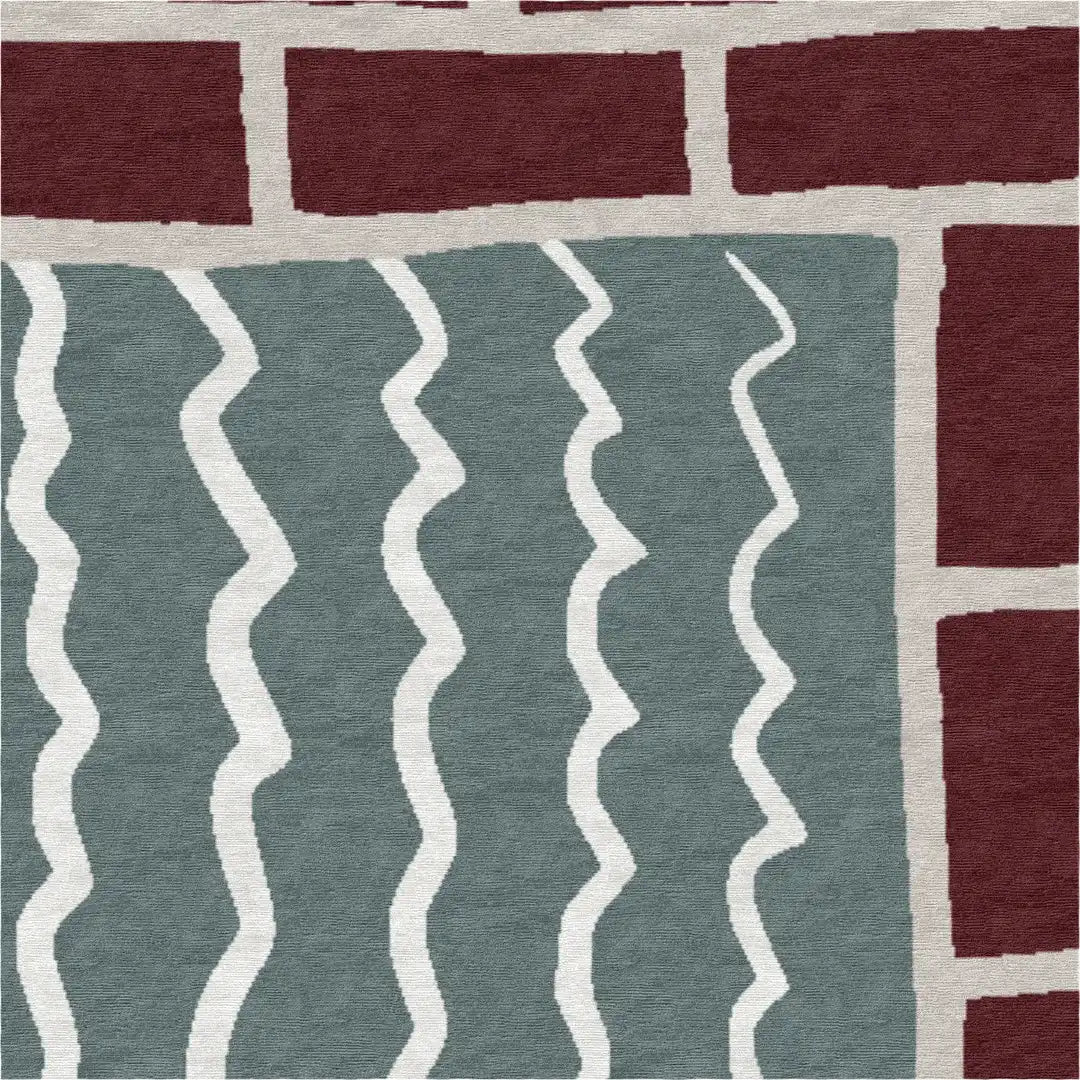 "Corsia d'acqua" - Sage and Burgundy Wool and Silk Runner, After Swim collection