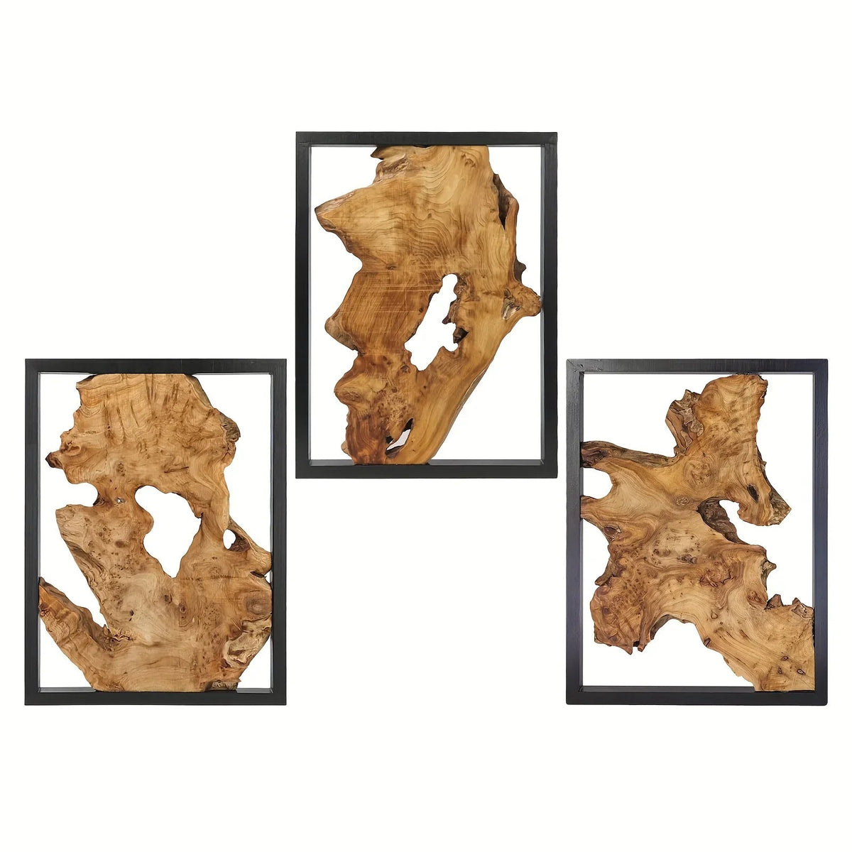 Rustic Wood Wall Art, 3 Panel Metal Frame, 12x16 Inch Natural Wood Decor