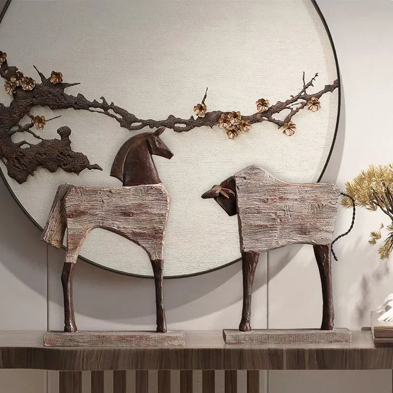 Rustic Wooden Horse Decorative Sculpture