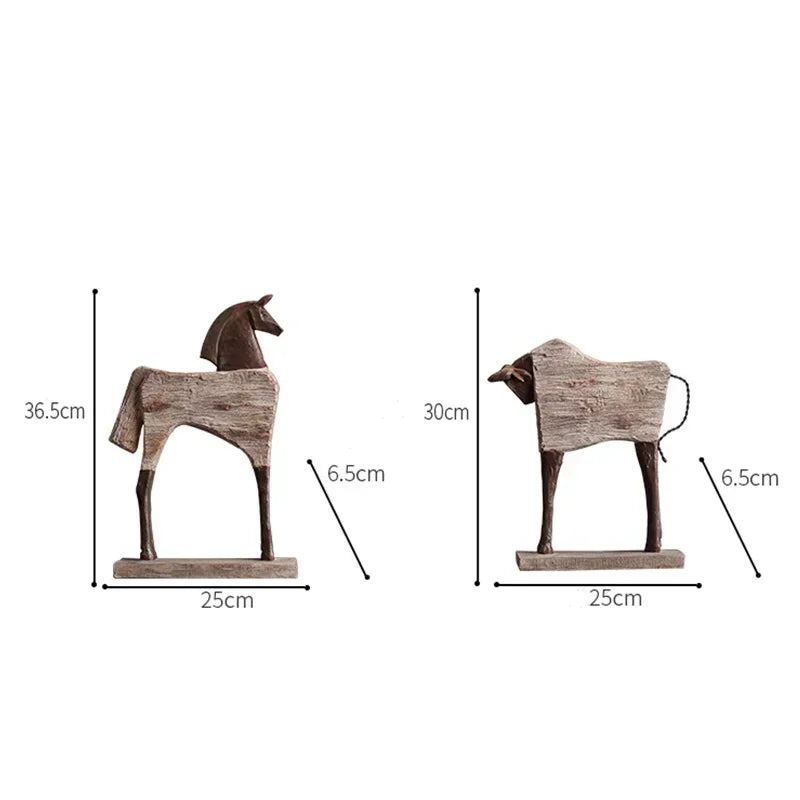 Rustic Wooden Horse Decorative Sculpture