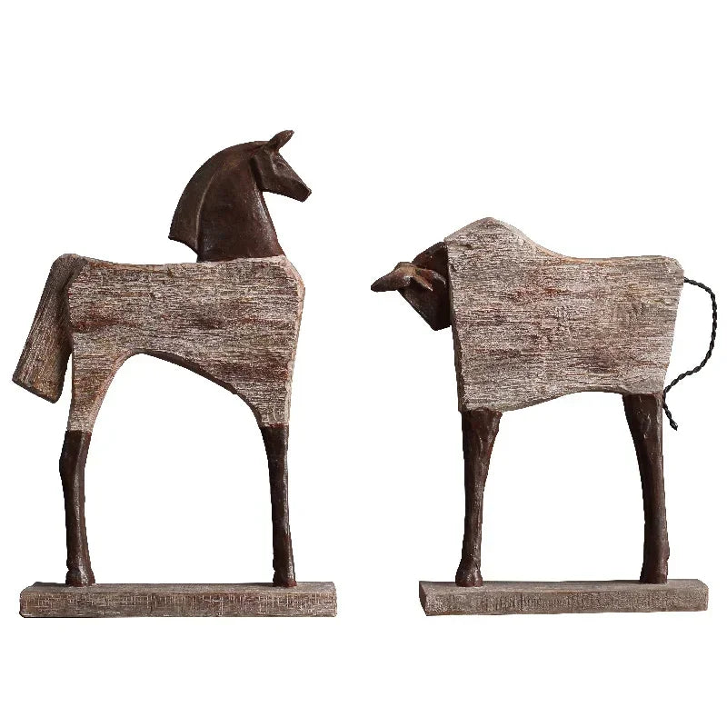 Rustic Wooden Horse Decorative Sculpture