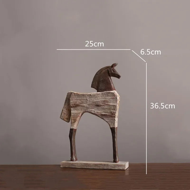 Rustic Wooden Horse Decorative Sculpture