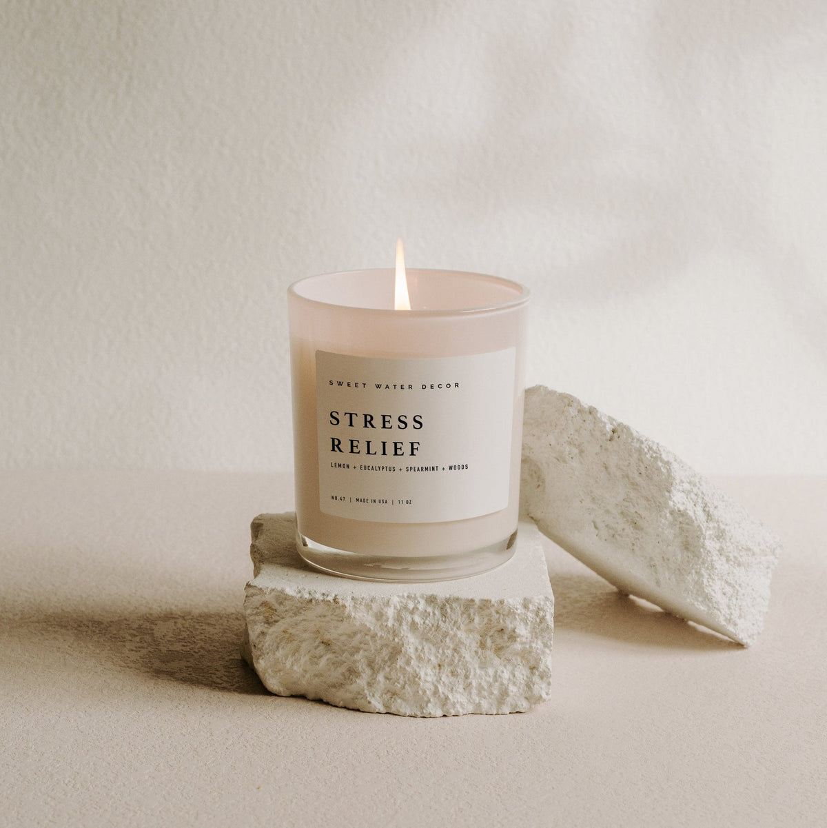 Stress Relief Soy Candle - White Jar - 11 oz - Sweet Water Decor, view 2