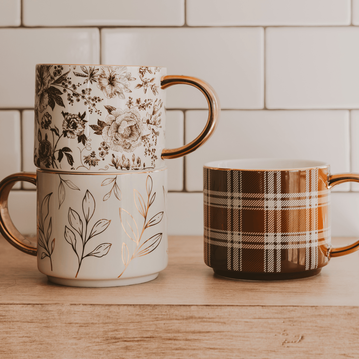 Gold Leaves 14 oz Gold Handle Coffee Mug - Sweet Water Decor, view 3
