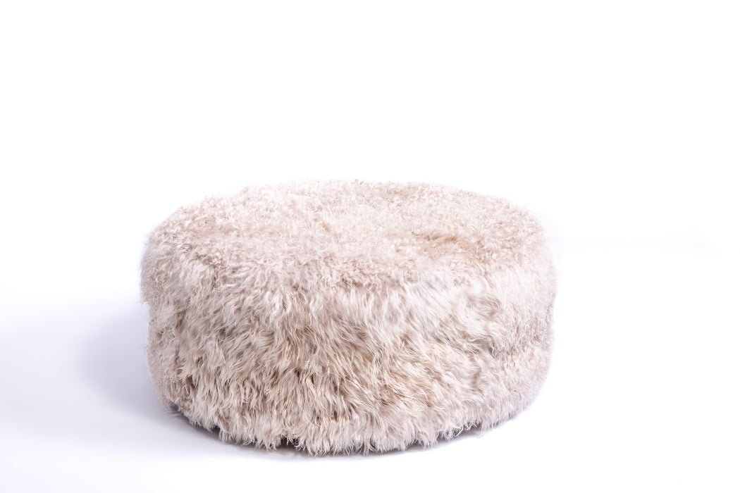 Sand Curly Goatskin Round Ottoman - Homelosophy