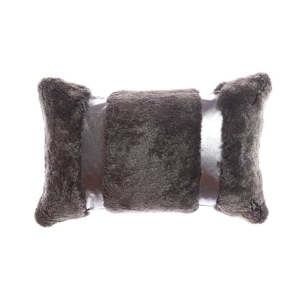 Shearling & Leather Lumbar Pillow - Homelosophy, view 2