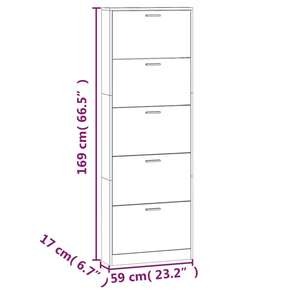 Shoe Cabinet - Vertical Wood Grey 3 Shelf