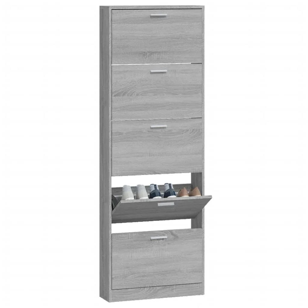 Shoe Cabinet - Vertical Wood Grey 3 Shelf
