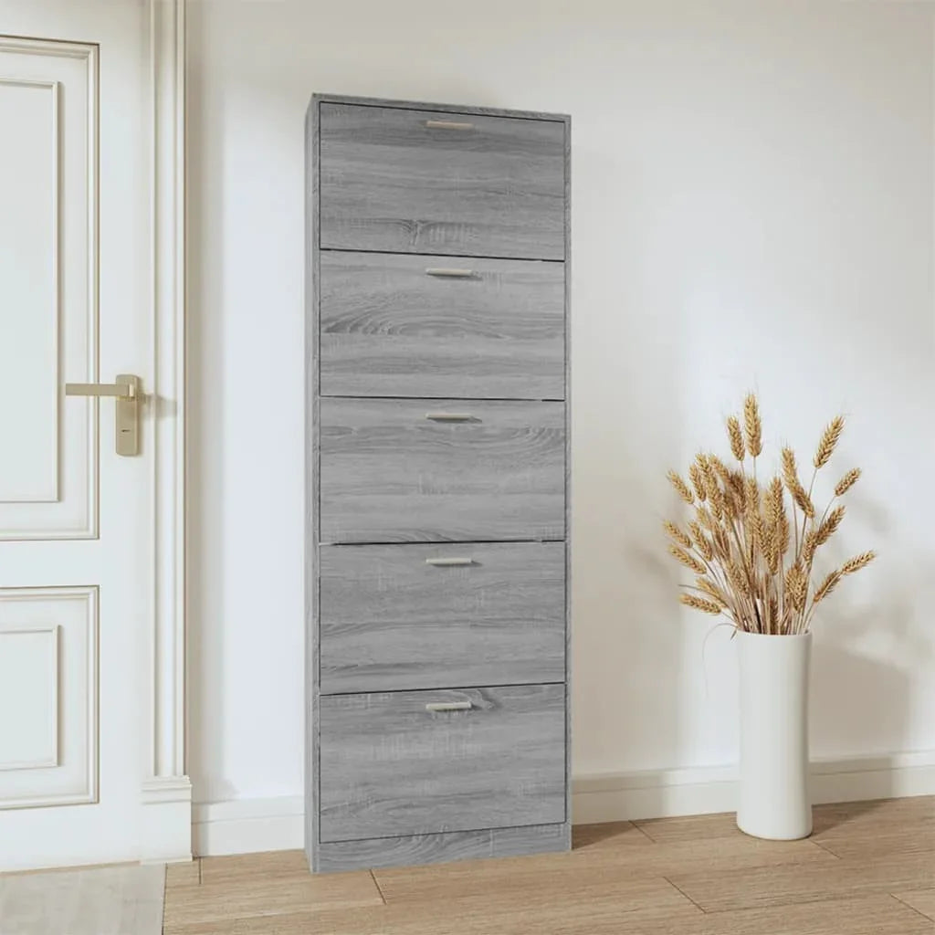 Shoe Cabinet - Vertical Wood Grey 3 Shelf