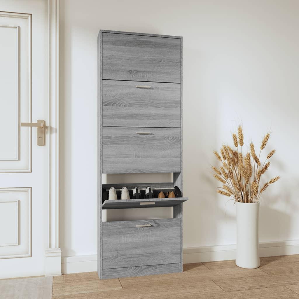 Shoe Cabinet - Vertical Wood Grey 3 Shelf