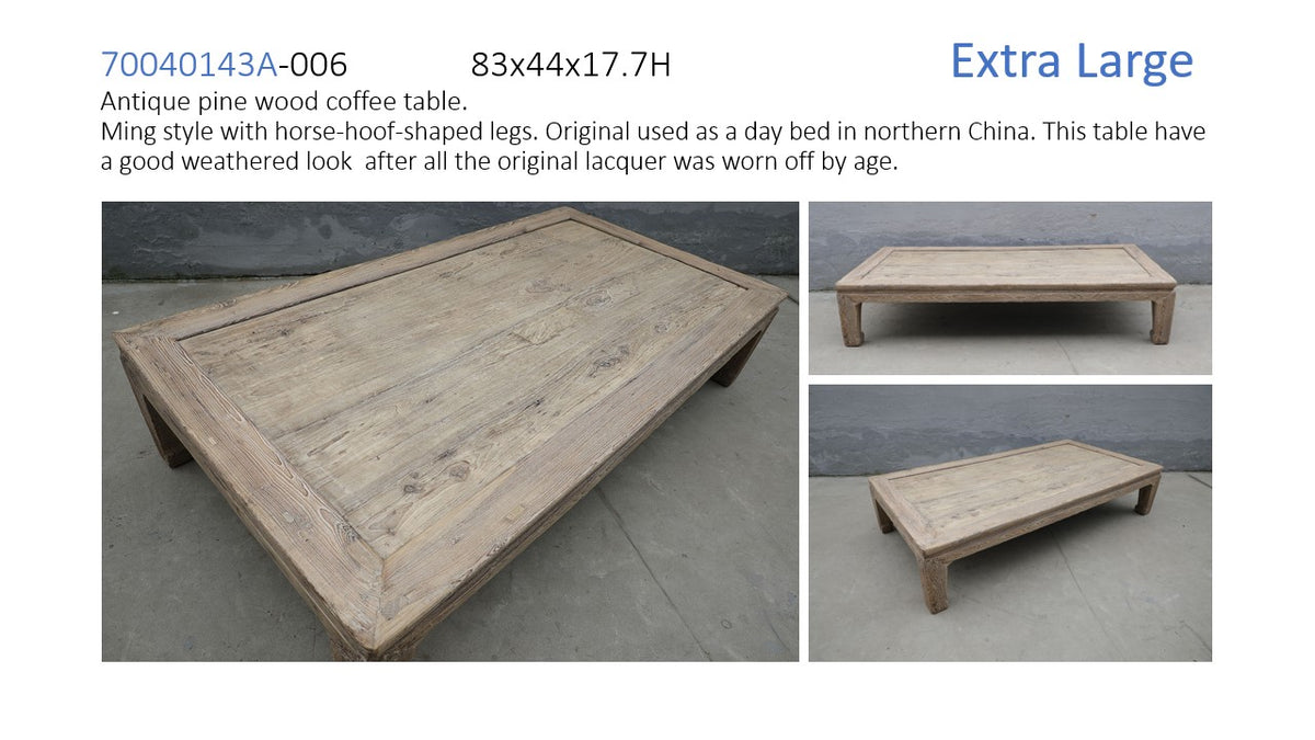 Vintage Extra Large Coffee Table Approx. 7-8ft Wide 30-50 Inches Deep Weathered Natural(Size & Finish vary)
