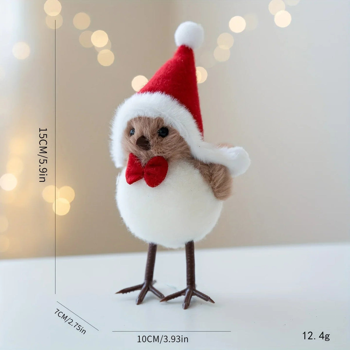 Soft Fabric Plush Bird Ornaments with Santa Hats - 3 Piece Set