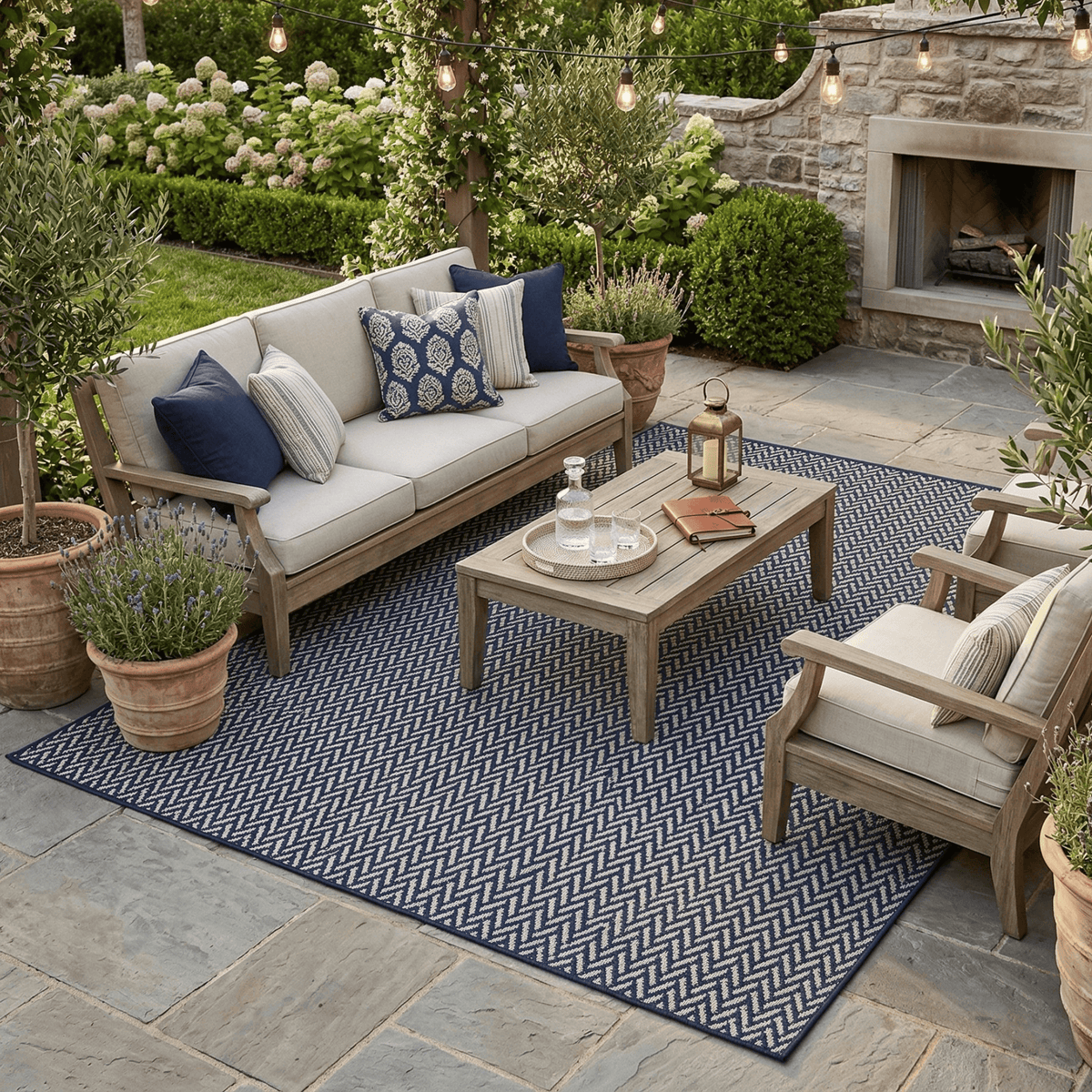 East Green Haussmann Chevron Outdoor Area Rug