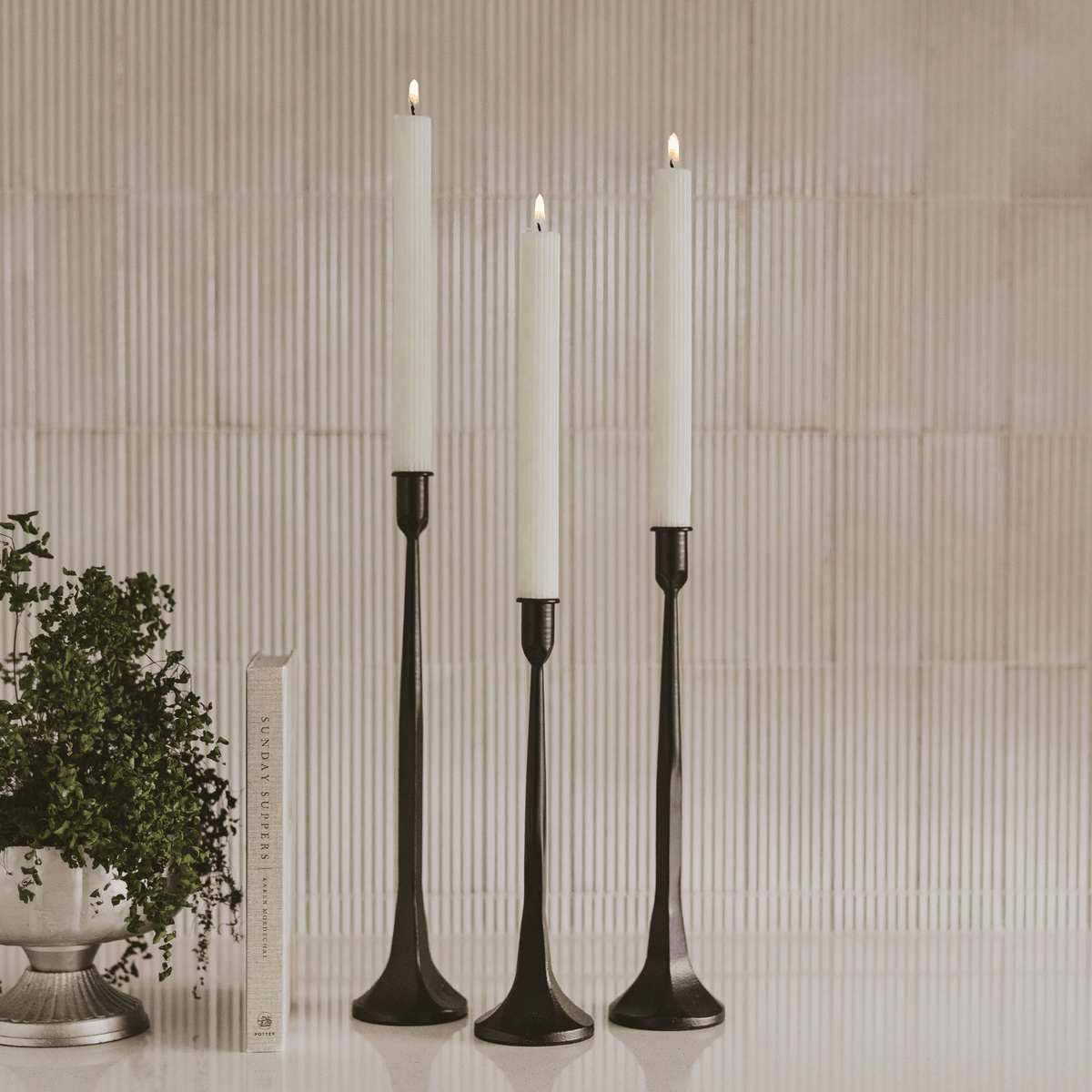 Fluted Taper Candles - Set of 3 - Sweet Water Decor, view 3