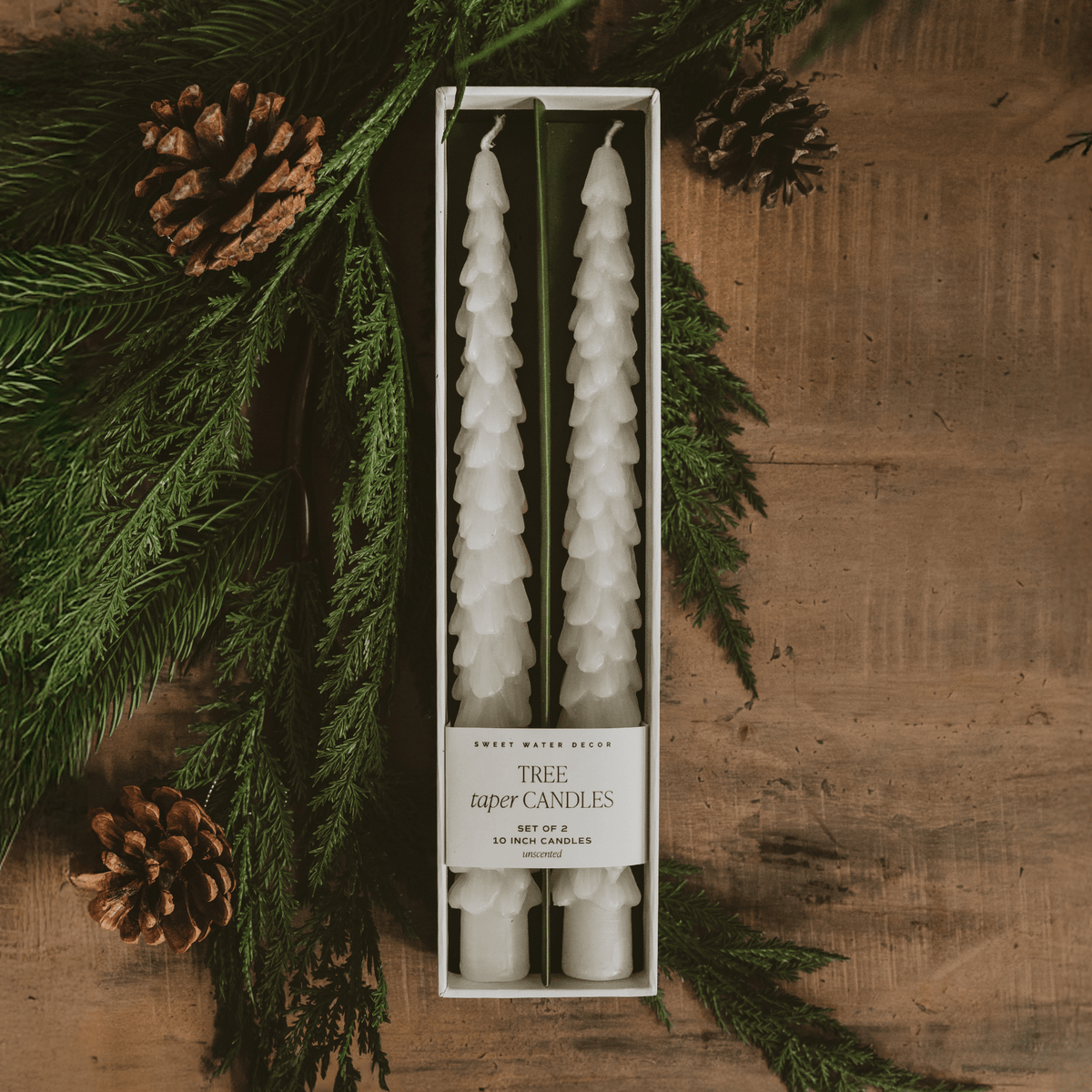 Cream Tree Taper Candles - Set of 2 - Sweet Water Decor, view 3