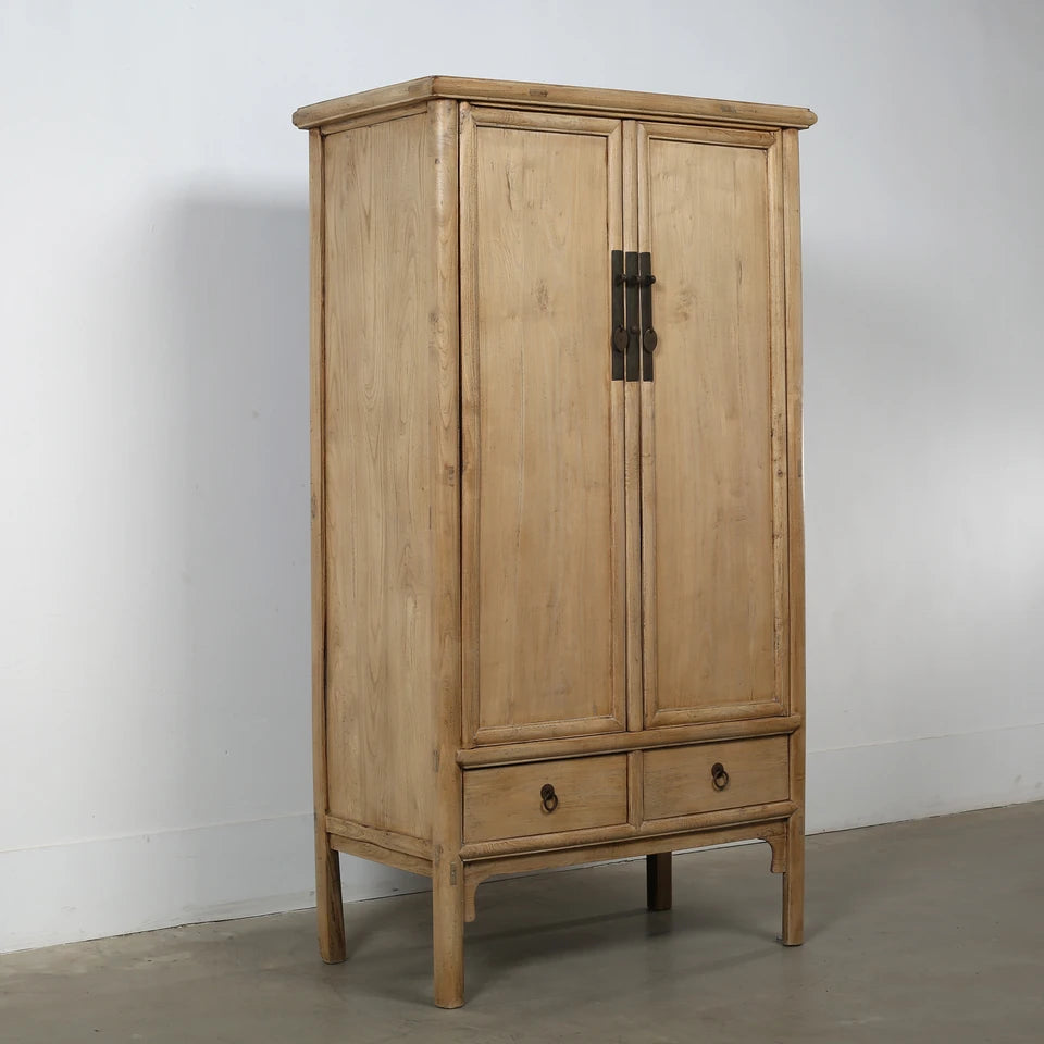 Tall Vintage Cabinet With Two Drawers | Weathered Natural Wood