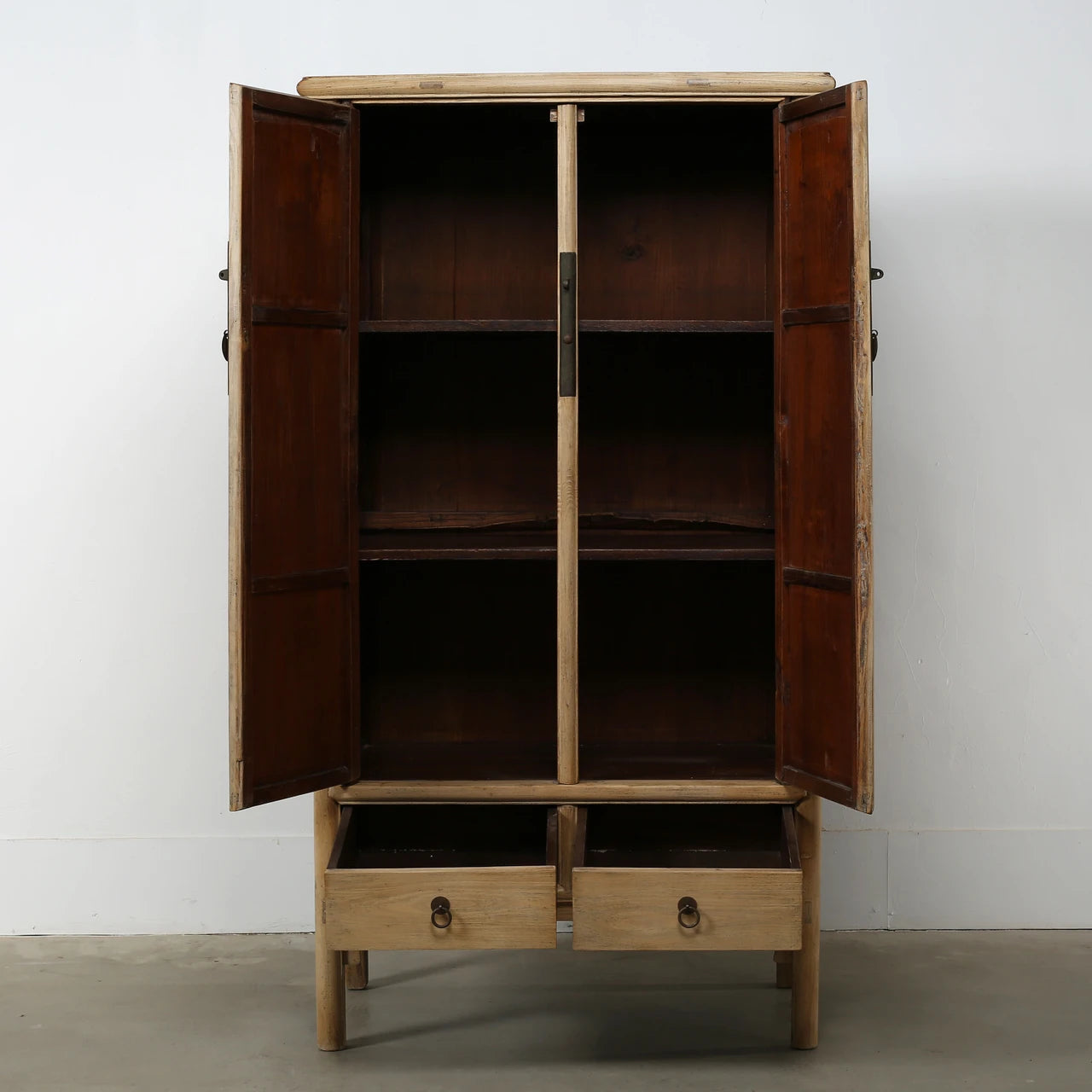 Tall Vintage Cabinet With Two Drawers | Weathered Natural Wood