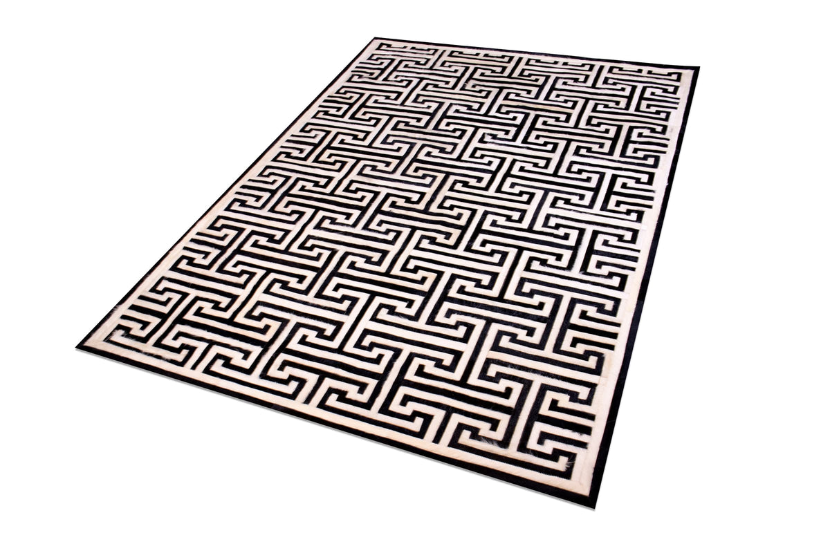 T MODEL – Maze-Inspired Cowhide Patch Rug - Homelosophy, view 3