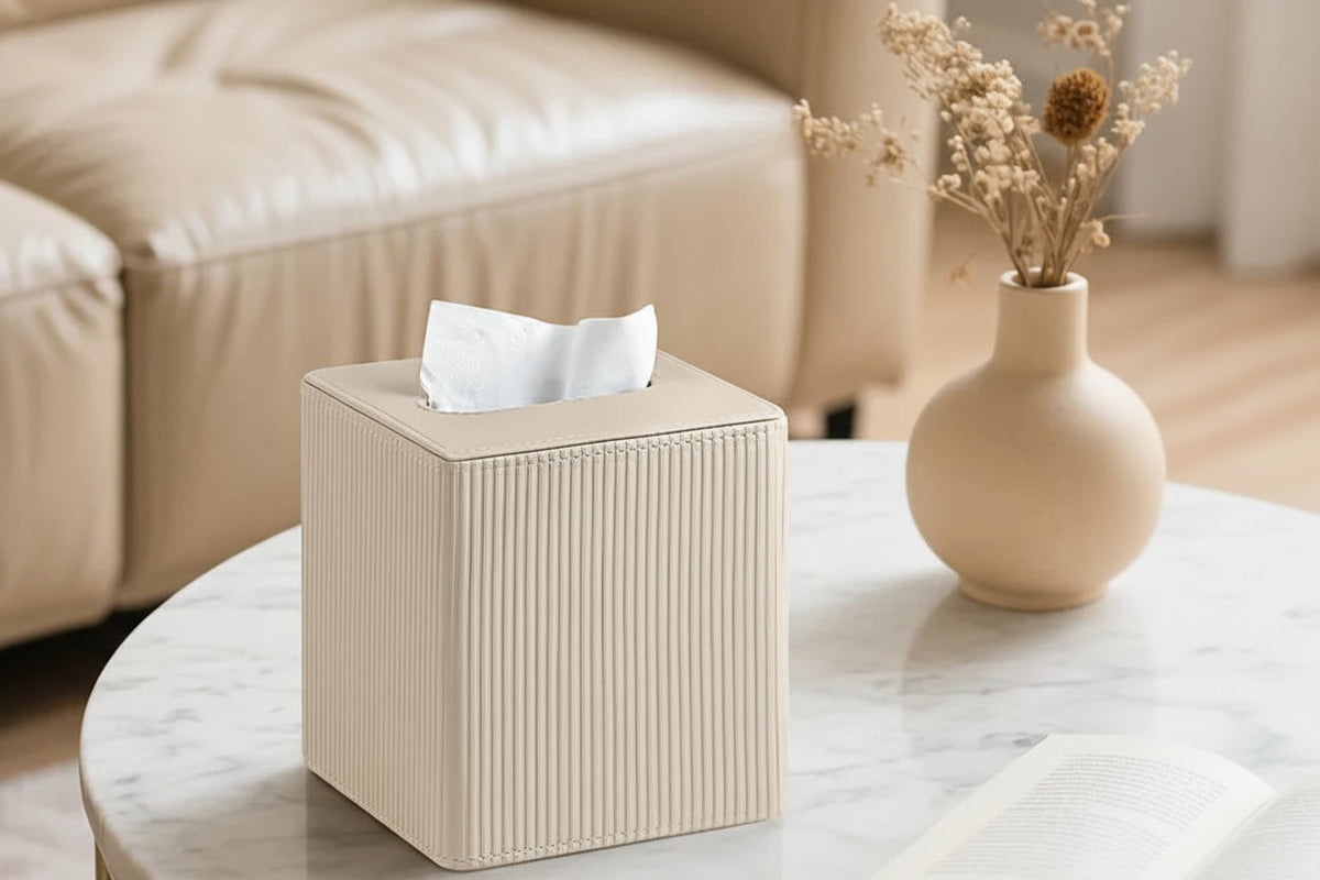 Tissue Box - Decorative Faux Leather Square